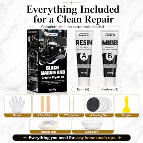 Black Tub&Tile Repair Kit – 5.6 oz Repair Kit for Bathtub, Tile, Countertop – Color-Matched for Black Porcelain, Fiberglass, Marble, Granite – Fix Cracks, Chips, Scratches – Waterproof DIY