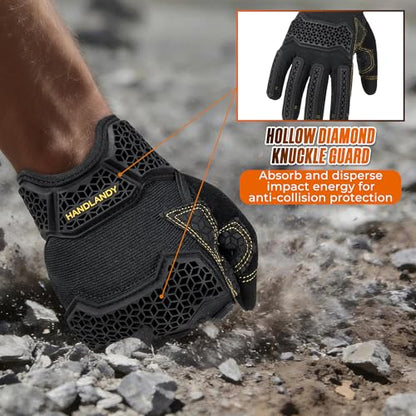 HANDLANDY Mens Work Gloves Touch screen, Utility Mechanic Gloves, Flexible Breathable Fit- Padded Knuckles & Palm - color: Light Black, size: X-Large