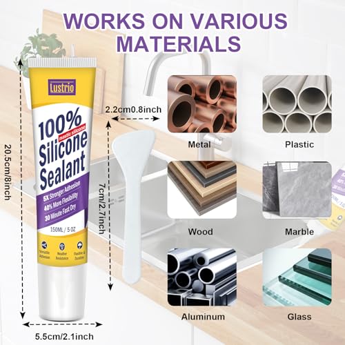 High-Strength Silicone Sealant & Adhesive - 100% Waterproof, Flexible Caulk for Kitchen, Bathroom, Shower, Window, Auto - Creates Durable, Shrink & Crack Resistant Seal 5 Oz. Tube. (White) - color: white