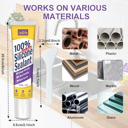 High-Strength Silicone Sealant & Adhesive - 100% Waterproof, Flexible Caulk for Kitchen, Bathroom, Shower, Window, Auto - Creates Durable, Shrink & Crack Resistant Seal 5 Oz. Tube. (White) - color: white