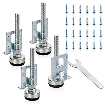 OwnMy 4 Packs Heavy Duty Adjustable Furniture Leveling Feets L Shaped Furniture Leveler Legs, Furniture Mounting Brackets Metal Furnitures Leveling Load Table Leg for Workbench Cabinet Wardrobe, 4.3" - size: 4.3"H-Silver