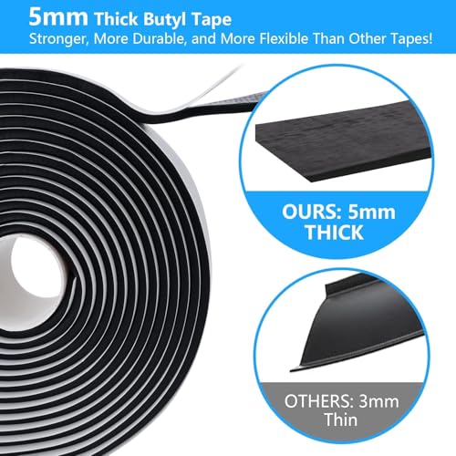 LLPT Butyl Tape Black 2 Inch x 33 Feet 5mm Thickness Water Tight Seal for Leak Proof EPDM RV Repair Window Glass Boat Sealing Roof Pipe Patching(BST5110) - color: Black, size: 2" x 33 Ft
