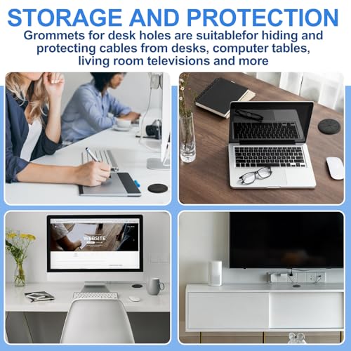 2 Pcs Desk Grommet 3.5" (90 mm) Detachable Flexible Desk Hole Cover for Cables Black ABS Plastic Grommet Hole Cover Cable Management for Office Home Table Through Countertop Wires Cables