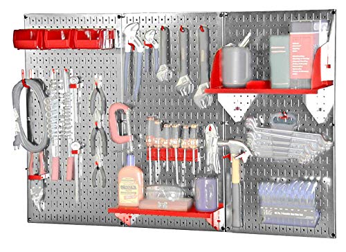 Wall Control 30WRK400GVR 4-Feet Metal Pegboard Standard Tool Storage Kit with Galvanized Toolboard and Red Accessories - color: Galv/Red