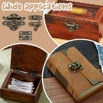 PH PandaHall 36pcs Retro Jewelry Box Hinges and Latches Hardware Box Lock Kit Antique Right Latch Hasp Hooks Set with Screws and Screwdriver for DIY Jewelry Cabinet Furniture (Catch*12 + Hinges*24)
