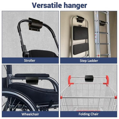 Happyiren Ladder Hooks for Garage Storage, Heavy Duty Ladder Bracket Wheelbarrow Hanger, Versatile Wall-Mounted Holder for Folding Chairs Stroller Wheelchair Bicycle Organization - 2 Pack