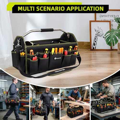 16in Foldable Open Top Tool Tote, Tool Bags For Men Heavy Duty, Tool Carrier tool bag hard With Handle, Wide Mouth Electrician Tool Tote, Many Pockets Can Hold Many - size: 16INCH