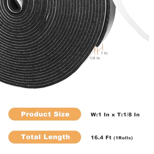 Foam Insulation Tape self Adhesive,1In x 1/8In x 16.4Ft Weather Stripping for Doors and Windows,Sound Proof soundproofing Door Seal,Weatherstrip,Pipe Cooling, Air Conditioning Seal Strip - size: 1In x 1/8In x 16.5Ft