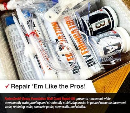 RadonSeal Epoxy Concrete Crack Repair Kit (20 ft) – Low-Viscosity Epoxy Injection for Basement & Foundation Walls – Structural Crack Repair System