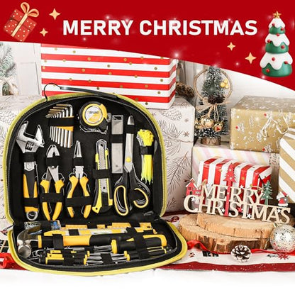 TOPLINE 208-Piece Basic Home Tool Kit with Easy Carrying Round Pouch, Household Hand Tools for Apartment, Home, Basic Tool Set, Perfect for DIY Projects, Home Maintenance
