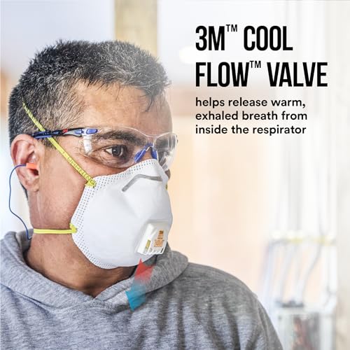 3M N95 Respirator 8511, 5 Pack, NIOSH-APPROVED N95, Features 3M COOL FLOW Exhalation Valve, Relief From Dusts & Certain Particles During Sanding, Pollen, Mold Spores, Dust Particles (8511HB2-C-PS)