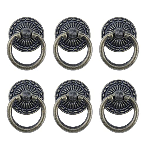 MY MIRONEY 6 Pack Vintage Cabinet Handles, Oil Rubbed Bronze Ring Drawer Pulls, Zinc Alloy Hardware Knobs with Screws for Kitchen, Dresser, Cabinet - style: Type A; Antique Bronze; 6PCS