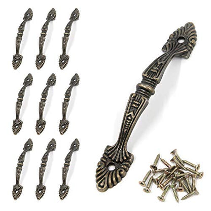 Geesatis 10 pcs Bronze Tone Decorative Antique Handle Pull Arch Shape Decorative Drawer Dresser Cabinet Pull Handles, with Mounting Screws, Anti-Rust, Hole to Hole Distance 4.3 inch - style: C