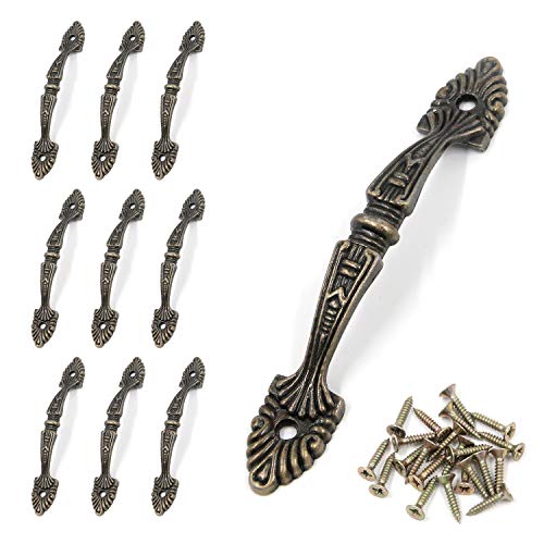 Geesatis 10 pcs Bronze Tone Decorative Antique Handle Pull Arch Shape Decorative Drawer Dresser Cabinet Pull Handles, with Mounting Screws, Anti-Rust, Hole to Hole Distance 4.3 inch - style: C