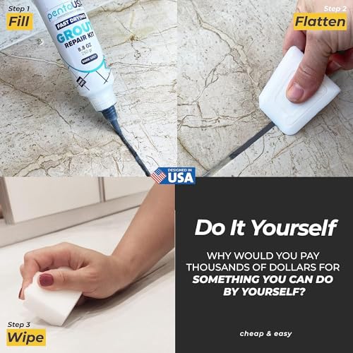 PentaUSA Tile Grout Repair Kit - Premixed Acrylic Sanded Grout for Bathroom, Shower & Kitchen, Water-Resistant Tube with Applicator, Fills Cracks and Gaps in Lines, Dark Gray (8.8oz/250gr) - color: Dark Grey