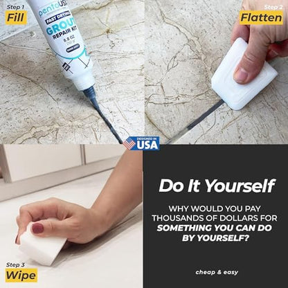 PentaUSA Tile Grout Repair Kit - Premixed Acrylic Sanded Grout for Bathroom, Shower & Kitchen, Water-Resistant Tube with Applicator, Fills Cracks and Gaps in Lines, Dark Gray (8.8oz/250gr) - color: Dark Grey