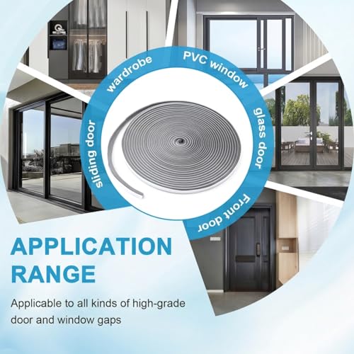 39FT Weather Stripping Door and Window Seal, Self-Adhesive Soundproofing Seal Strip, 0.35" Wide x 0.2" Thick, Draft Stopper for Doors & Windows (Grey, 39.4FT, 0.35'' Wide X 0.35'' Thick) - size: 39.4ft, 0.35'' Wide X 0.35'' Thick