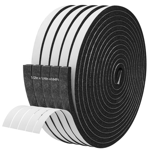 Storystore Weather Stripping Door Seal Strip, 1/2In x 1/4In x 164FT Self Adhesive Foam Tape for Door Window Insulation Soundproofing Weatherstrip, High Density Foam Seal for Doors Windows Furniture - size: 1/2In x 1/4In x164Ft