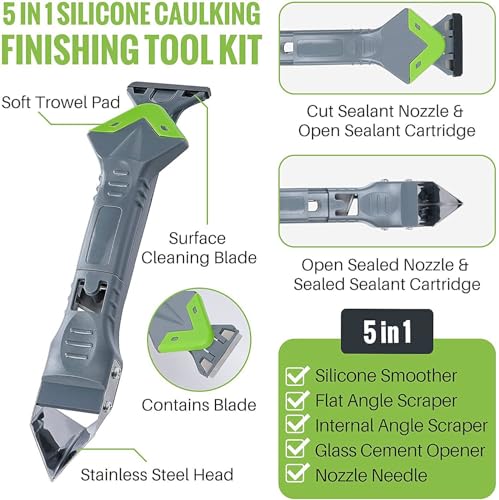 9 in 1caulk smoothingand Grouting Tool, silicone remover，Sealant Trimming and Removal Tool with Grout Squeegee for Bathrooms, Windows, Doors, Kitche - color: Green