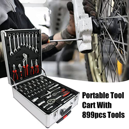 Campfun 899-Piece Household Tool Set with Complete Hand Tools, Mechanic Toolbox Set with Rolling Case, Tool Set for Home/Auto Repair, White - color: White