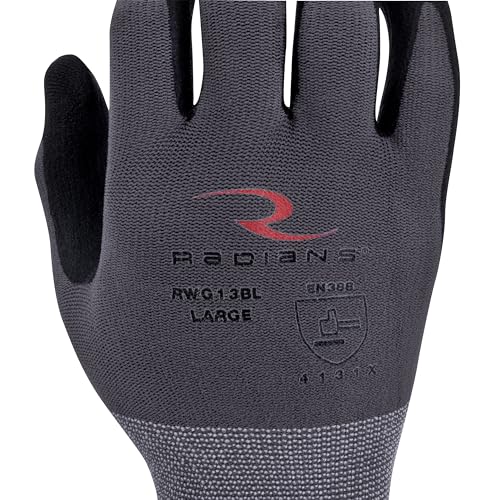Radians Unisex Industrial Work Glove - Construction: Nylon Shell with Foam Nitrile Palm Dip - Gray - Standard Size M - size: Medium