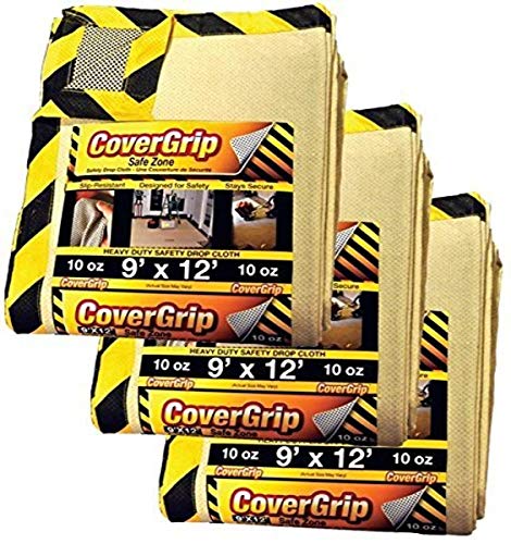Heavy Duty Safe Zone 10 Oz Canvas Safety Drop Cloth, 9' x 12', (Pack of 3) - size: 9' X 12'