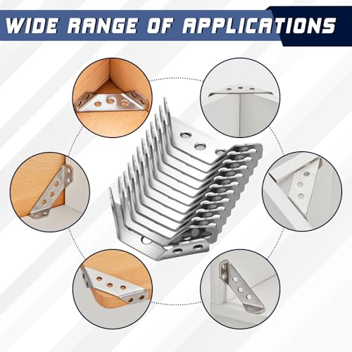 Yaocom 50 Pcs Universal Stainless Steel Furniture Corner Connectors with Screws Heavy Duty Triangular Support Brackets for Wood Furniture, Drawers, Cabinets, Tables, and Chairs