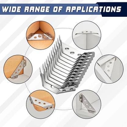 Yaocom 50 Pcs Universal Stainless Steel Furniture Corner Connectors with Screws Heavy Duty Triangular Support Brackets for Wood Furniture, Drawers, Cabinets, Tables, and Chairs