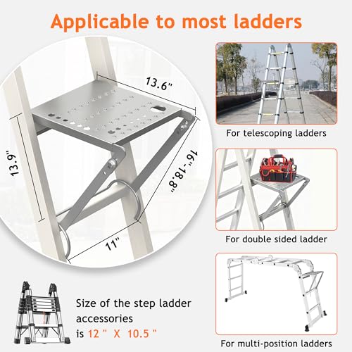 Ladder Platform Attachment, Ladder Accessories,Anti-Slip Extension Ladder Step, Heavy Duty Ladder Work Stand Ladder Paint Tray Holder 400 Pound (Silver Gray) - color: Silver/Gray