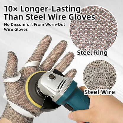 Schwer ProGuard-X A9 Cut Resistant Stainless Steel Metal Mesh Chainmail Glove PM5201 Butcher Glove for Meat Cutting Food Processing Knife Sharpening Oyster Shucking Kitchen Fish Fillet, M - size: Medium