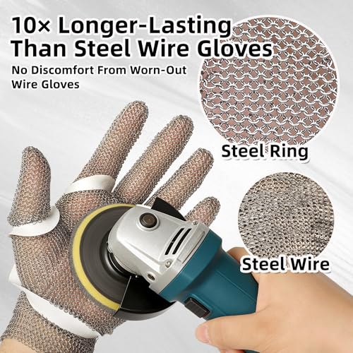 Schwer ProGuard-X A9 Cut Resistant Stainless Steel Metal Mesh Chainmail Glove PM5201 Butcher Glove for Meat Cutting Food Processing Knife Sharpening Oyster Shucking Kitchen Fish Fillet, L - size: Large