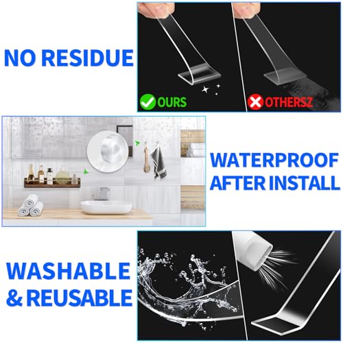 Double Sided Tape Heavy Duty(2 Rolls, Total 20 FT), Removable Two Sided Nano Tape, Double Sided Tape for Walls, Used for Carpet, Poster, Picture Hanging, Outdoor Multifunctional Mounting Tape (2 Pack)