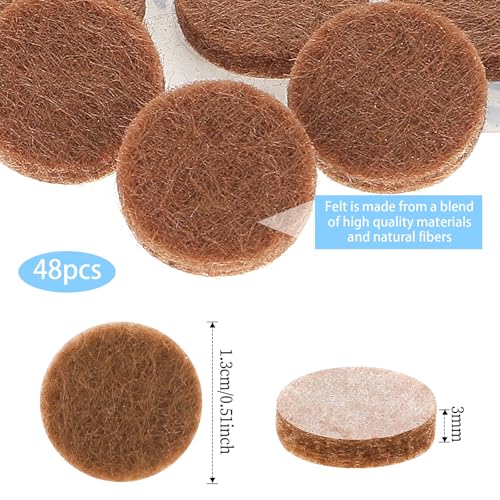 48 Pcs Brown Felt Cabinet Door Pads, 1/2 Inches Diameter Self Adhesive Felt Bumpers for Furniture Kitchen Cabinet Doors Floor Drawers Cupboards