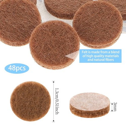 48 Pcs Brown Felt Cabinet Door Pads, 1/2 Inches Diameter Self Adhesive Felt Bumpers for Furniture Kitchen Cabinet Doors Floor Drawers Cupboards