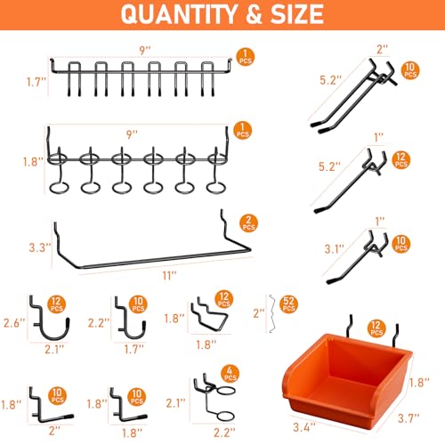 INCLY 48x24 Inch Metal Peg Board Kit with 1/4" Pegboard Hooks Accessories, 4PCS Pegboard Panels and 156PCS Black Pegboard Wall Organizer Tool Storage System for Garage Workbench Shed - size: 48x24 Inch
