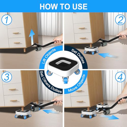 New Upgrade Furniture Sliders, Furniture Movers with Wheels, Furniture Lift Mover Tool Set with 360° Rotatable Wheels, Furniture Dolly for Moving Heavy Duty Sofa, Bed, Load Capacity Up to 750lb - size: 1in wheels + 1 pry bar