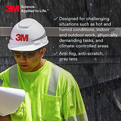 3M Safety Glasses, Solus 1000, S1102SGAF, ANSI Z87, Scotchgard Anti-Fog Gray Lens, Blue/Black Frame, UV Protection, Premium Eye Protection, Padded Temple, Soft Nosebridge - size: Single, style: Gray Lens, Blue/Black Frame