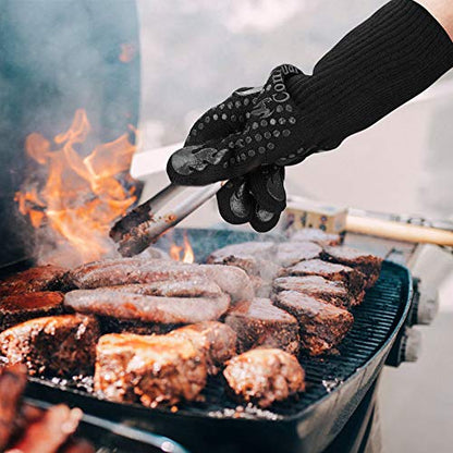 Comsmart BBQ Gloves, 1472 Degree F Heat Resistant Grilling Gloves Silicone Non-Slip Oven Gloves Long Kitchen Gloves for Barbecue, Cooking, Baking, Cutting - color: Black, size: long