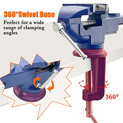 Sutekus 2.5" Blue Heavy Duty Bench Vise, Universal Table Vise with 360 Swivel Base for Woodworking, Cutting, Drilling, Metalworking - style: 2.5" Blue