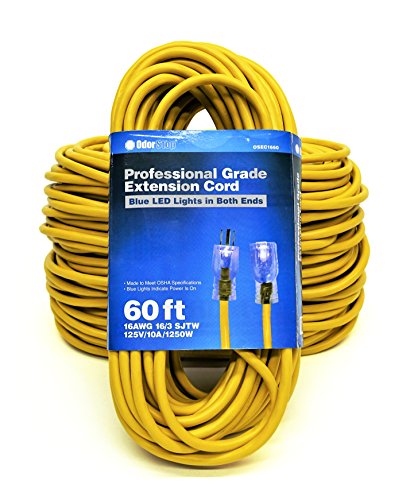 OdorStop OSEC1660 Extension Cords with Blue LED Lights on Both Ends, 16/3 SJTW, 60-ft - size: 16/3, 60 ft
