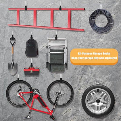 Heavy Duty Garage Utility Hooks - Wall Mount Multi-Use Storage Hooks for Hose, Bike, Chainsaw, Leaf Blower, Ladder Hanger (2 Small) - size: 2 Small