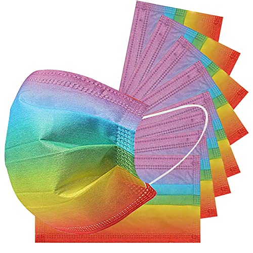 Disposable Safety Mask 3 Layer Protection Face Mask for Adults 50 pcs (Rainbow) - color: Rainbow