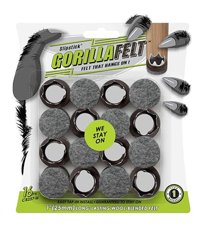 GorillaFelt Chair Leg Floor Protectors/Felt Chair Glides (Set of 16) Tap-On Felt Furniture Pads Guaranteed to Stay On, 1 Inch Round Chair Sliders - size: 1 Inch 16 Pack