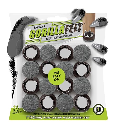 GorillaFelt Chair Leg Floor Protectors/Felt Chair Glides (Set of 16) Tap-On Felt Furniture Pads Guaranteed to Stay On, 1 Inch Round Chair Sliders - size: 1 Inch 16 Pack