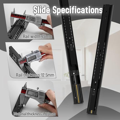 1 Pair Soft Close Drawer Slides Rails 12 14 16 18 20 22 24 Inch 100 lb Load Capacity Side Mount Full Extension Cabinet Runner Self Slow Closing Ball Bearing Metal Dresser Black， 14 inch - color: Soft Close, size: 14 Inch