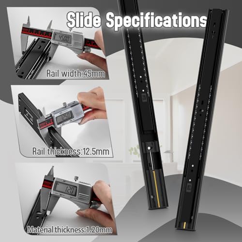 1 Pair Soft Close Drawer Slides Rails 12 14 16 18 20 22 24 Inch 100 lb Load Capacity Side Mount Full Extension Cabinet Runner Self Slow Closing Ball Bearing Metal Dresser Black， 18 inch - color: Soft Close, size: 18 Inch