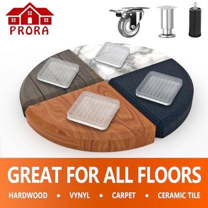 8 Pcs Clear Furniture Coaster Cups for Hardwood Floor, 2" Square Non-Slip Rubber Furniture Pads, Heavy Duty Anti-Skid Floor Protectors for Bed & Couch Leg, Odorless & Non-Staining Rubber Gripper Feet - size: 2“-Square