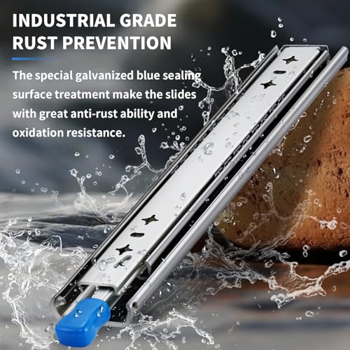 YENUO Heavy Duty Locking Drawer Slides Full Extension Runners with Lock 12 14 16 18 20 22 24 26 28 30 32 34 36 38 40 Inch Side Mount Ball Bearing Rails Track Glides 250 Lbs 1 Pair(W:53mm, 18 Inch) - size: 18 Inch, style: Load:250 lb (With lock) -W:53mm