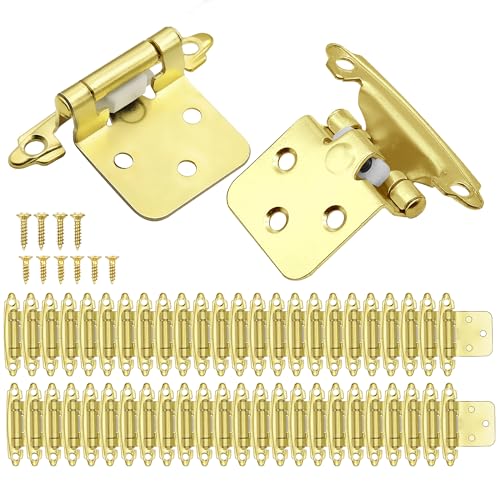 Gold Cabinet Door Hinges 1/2 Inch Overlay (Variable),50 Pack 25 Pairs Flush Face Mount Cupboard Self-Closing Kitchen Cabinet Hinges with Brass Screws - color: Gold, size: 50 PCS(25 Pairs)