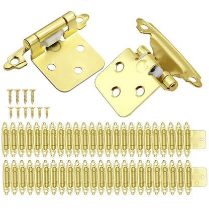 Gold Cabinet Door Hinges 1/2 Inch Overlay (Variable),50 Pack 25 Pairs Flush Face Mount Cupboard Self-Closing Kitchen Cabinet Hinges with Brass Screws - color: Gold, size: 50 PCS(25 Pairs)